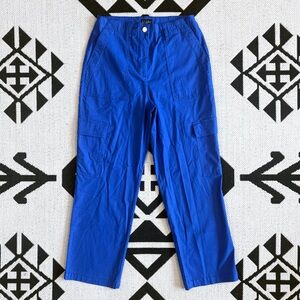 Nicole Miller Linen Blend Straight Leg Cargo Pants Royal Blue Size 8